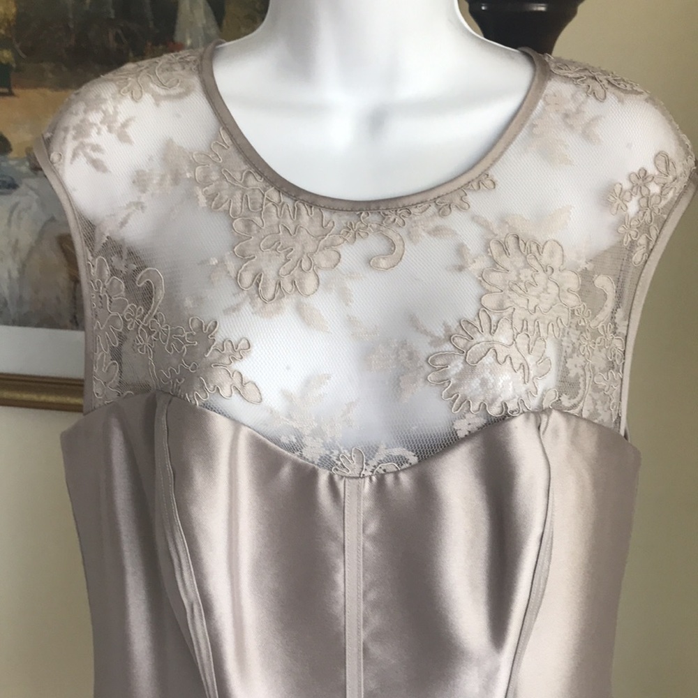 WHITE BY VERA WANG SILVER TAUPE DRESS SATIN / LACE Size 14 Prom-Wedding-Cruise